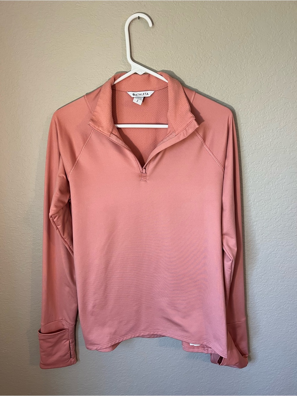 Athleta Pink Quarter Zip Running Pullover Small Thumbholes Athletic Outdoor Fall